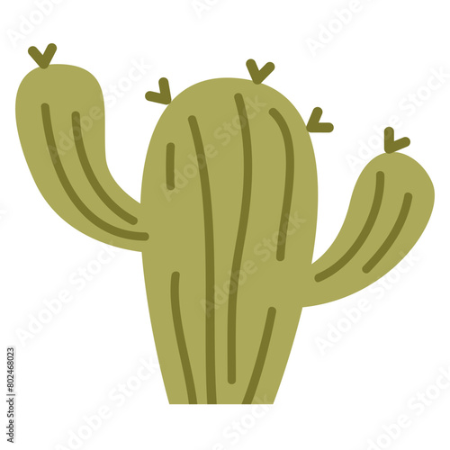 Prickly plant.Wild west. Isolated on white background.Vector flat illustration.Green cactus.Isolated on white background. Desert plant.