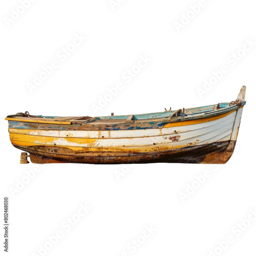 Old Wooden Fishing Boat Docked by the Shore on transparent background