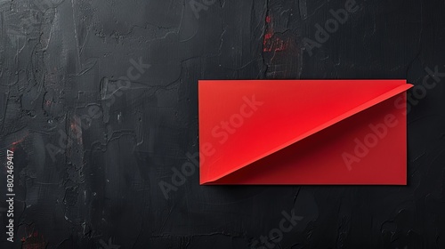 A simplistic representation of a red paper piece against a black wall  highlighting contrast and simplicity in design