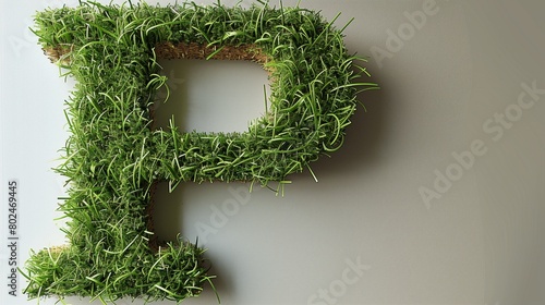 A beautiful Letter P written with grass isolated on white.  
