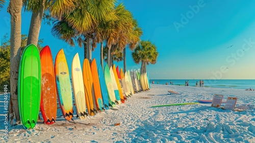 Serene Surfboards Resting on Sandy Shoreline © pvl0707