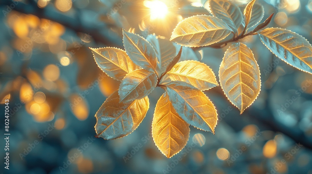 A leafy tree branch under the sun, with leaves in the foreground A leafy tree branch under the sun, with leaves in the foreground