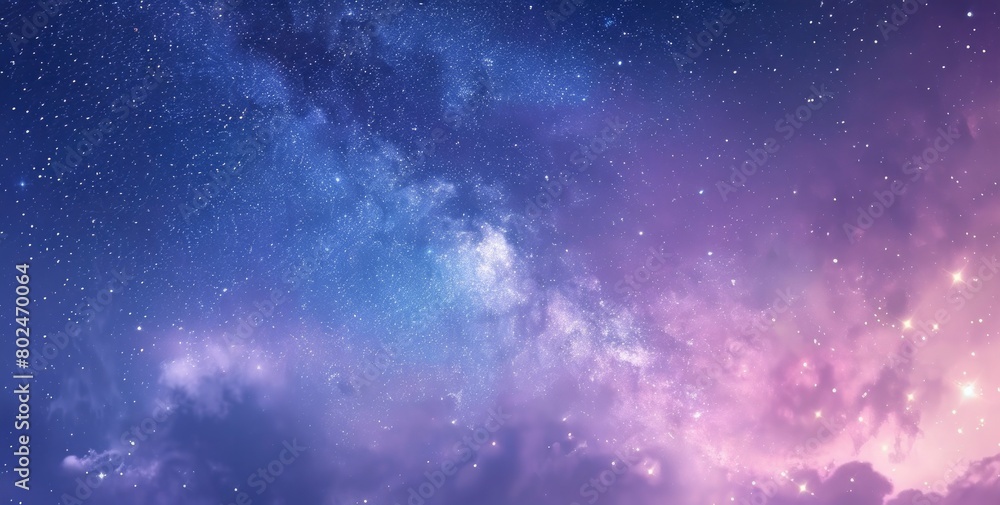 Starry sky with Milky Way galaxy, night sky full of stars, blue purple gradient sky