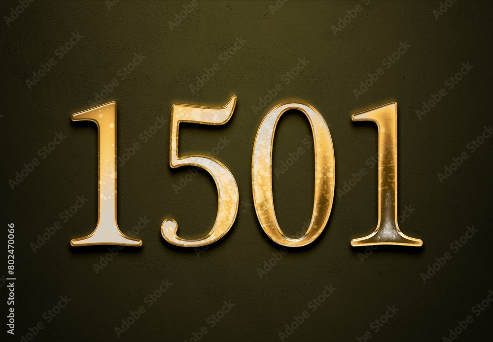 Old gold effect of 1501 number with 3D glossy style Mockup. Old gold effect of 1501 number with 3D glossy style Mockup.