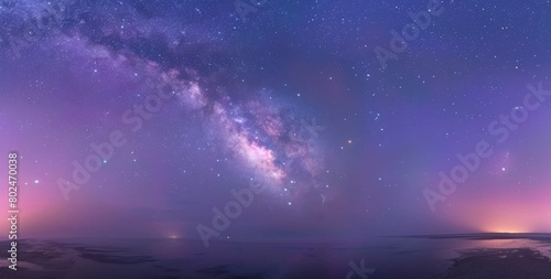 Starry sky with Milky Way galaxy, night sky full of stars, blue purple gradient sky © Moinul