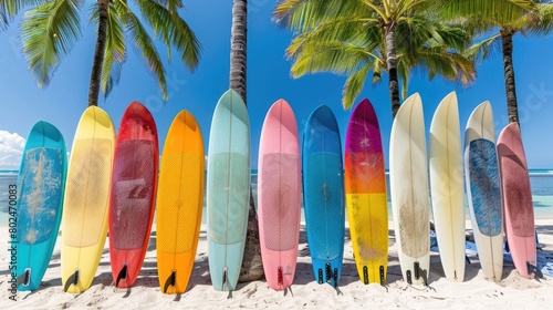 Serene Surfboards Resting on Sandy Shoreline