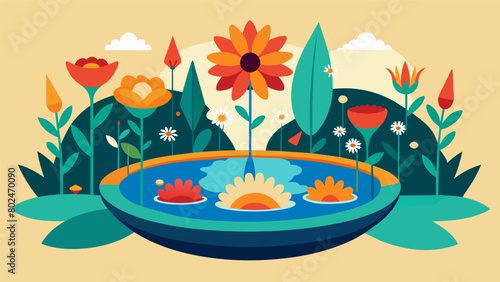A reflection pool filled with vibrant flowers and plants symbolizing growth and progress as we reflect on the legacy of Juneteenth and its impact on. Vector illustration