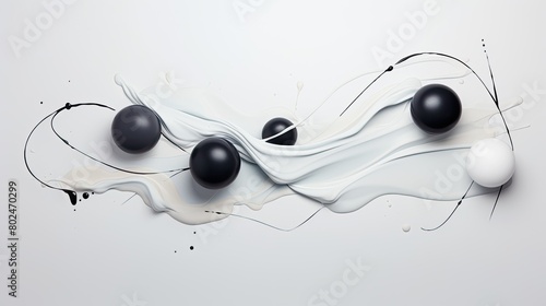 Abstract liquid form. Composition of flying dynamic objects. Collision of abstract objects in space.