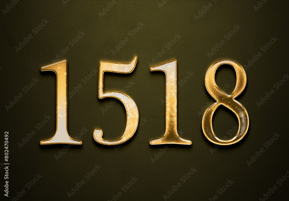 Old gold effect of 1518 number with 3D glossy style Mockup. Old gold effect of 1518 number with 3D glossy style Mockup.