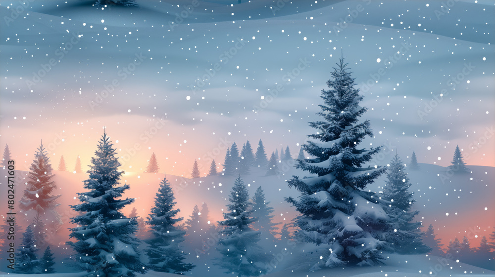 Naklejka premium Seamless pattern landscape with snow and trees