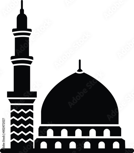 Medina city holy Concept Minar Prophet Muhammad Mosque Vector Icon Design, Arab culture and traditions on white background, Muslim practices Sign for islamic event, web, print or pictogram assets.