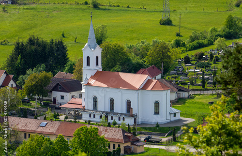 Landscape with the Catholic church in Sovata city - Romania