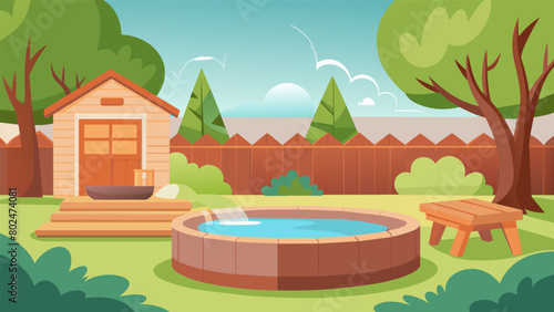 A hot tub and sauna combo in the backyard creating the ultimate space for relaxation and socializing amidst the beauty of nature..