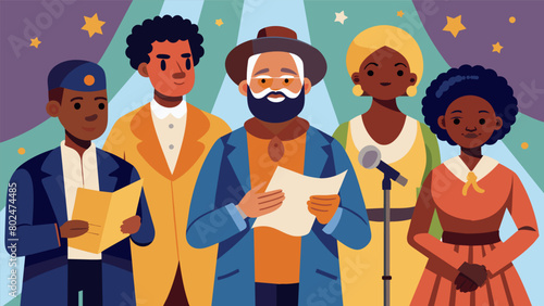 A group of actors reciting speeches from historical figures highlighting the importance of the first Juneteenth and its impact on American history.. Vector illustration photo