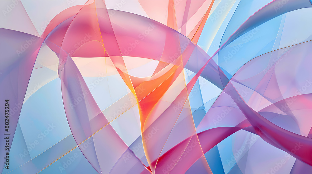 A high-definition photo of a geometric abstract with smooth, flowing lines and angular intersections in pastel shades