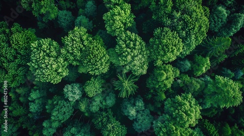 Drone's Eye View - aerial top down tree green background, Caucasus, Russia. photo