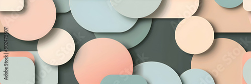 A high-definition photo of a complex geometric pattern with overlapping rectangles and circles in a subdued pastel color scheme