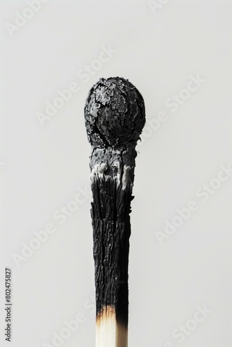 burnout concept matchstick completely burned out, black, white background