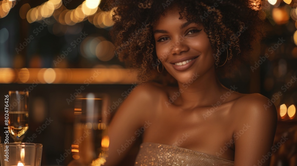 Smiling woman enjoying at dinner Smiling woman enjoying at dinner