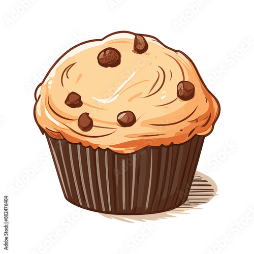Muffins with chocolate topping. Isolated vector illustration on white background