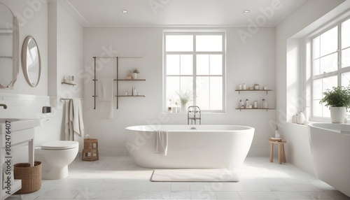 Interior of white stylish bathroom 3D rendering 3.