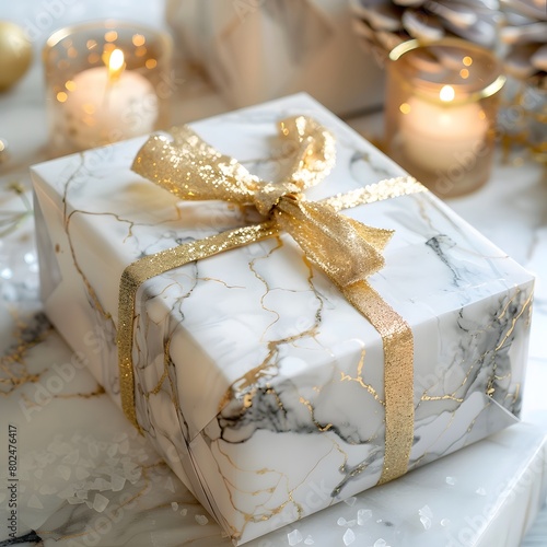 Elegant Marble Gift with Golden Ribbon, Elegant and Bright