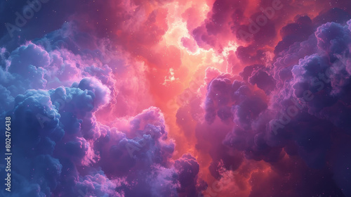 A colorful, starry sky with a pink and purple cloud