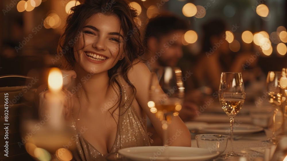 Smiling woman enjoying at dinner Smiling woman enjoying at dinner