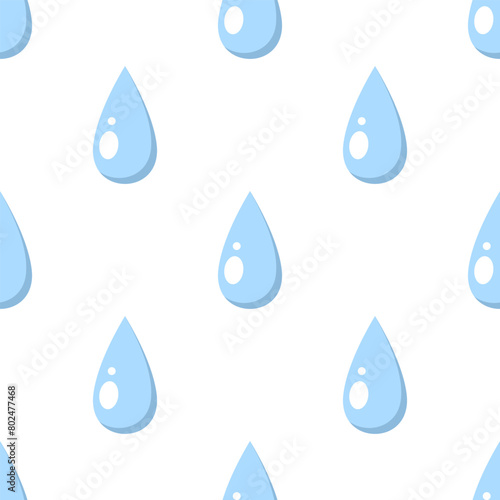 Blue raindrops on white background. Vector seamless pattern.