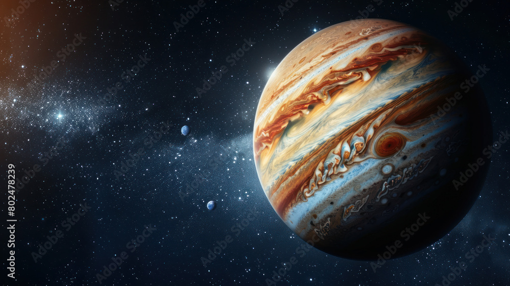 Jupiter, the fifth planet from the Sun, captured against the darkness of space. Jupiter, the fifth planet from the Sun, captured against the darkness of space.
