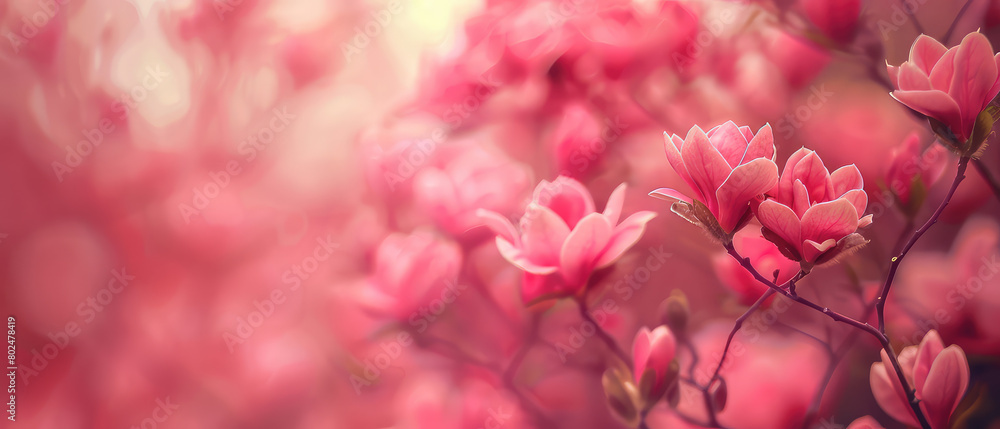 Warm light blossoming pink flowers in sunlight Warm light blossoming pink flowers in sunlight