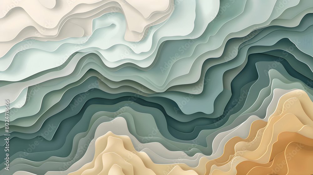 Abstract green and beige background with wavy shapes. Three dimensional texture. Abstract green and beige background with wavy shapes. Three dimensional texture.