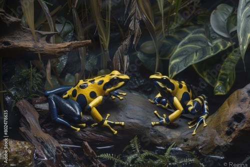 Regina's Dominance - A Stunning Shot of Dyeing Poison Dart Frogs Establishing Hierarchy