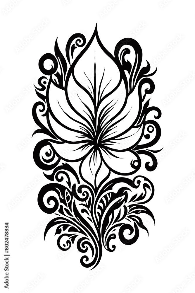 Botanical black and white pattern. For use on tattoos, posters, textiles, T-shirt printing. Generated by Ai Botanical black and white pattern. For use on tattoos, posters, textiles, T-shirt printing. Generated by Ai