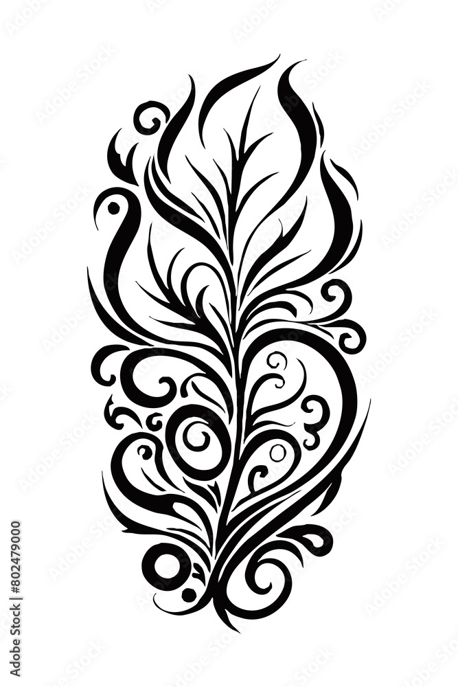 Botanical black and white pattern. For use on tattoos, posters, textiles, T-shirt printing. Generated by Ai Botanical black and white pattern. For use on tattoos, posters, textiles, T-shirt printing. Generated by Ai