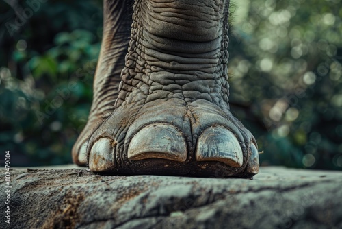 Strong Elephant Leg Closeup on Cement Road - Nature and Animal Concept with Detailed Skin and Toe
