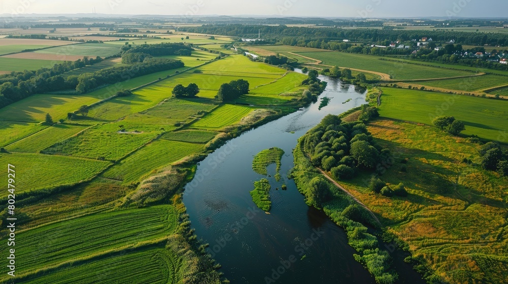 Denmark countryside farm land with river