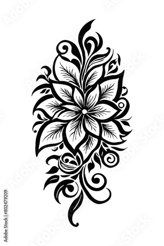 Botanical black and white pattern. For use on tattoos  posters  textiles  T-shirt printing. Generated by Ai