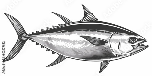Realistic Side View of Albacore Tuna Fish in Black and White Isolated Illustration for Commercial