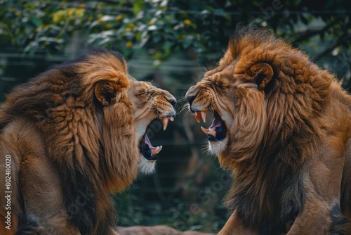 Lions Fighting in a Closeup. Two Wild and Powerful Predators Clashing in Safari Park with Intense