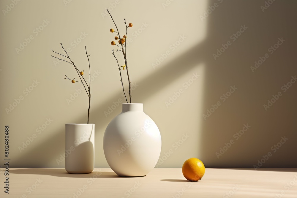 Minimalist Still Life with Vase and Fruit