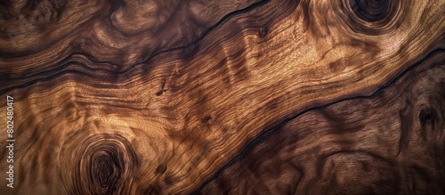 Walnut tree texture close up. Wide walnut wood texture background. Walnut veneer is used in luxury finishes photo