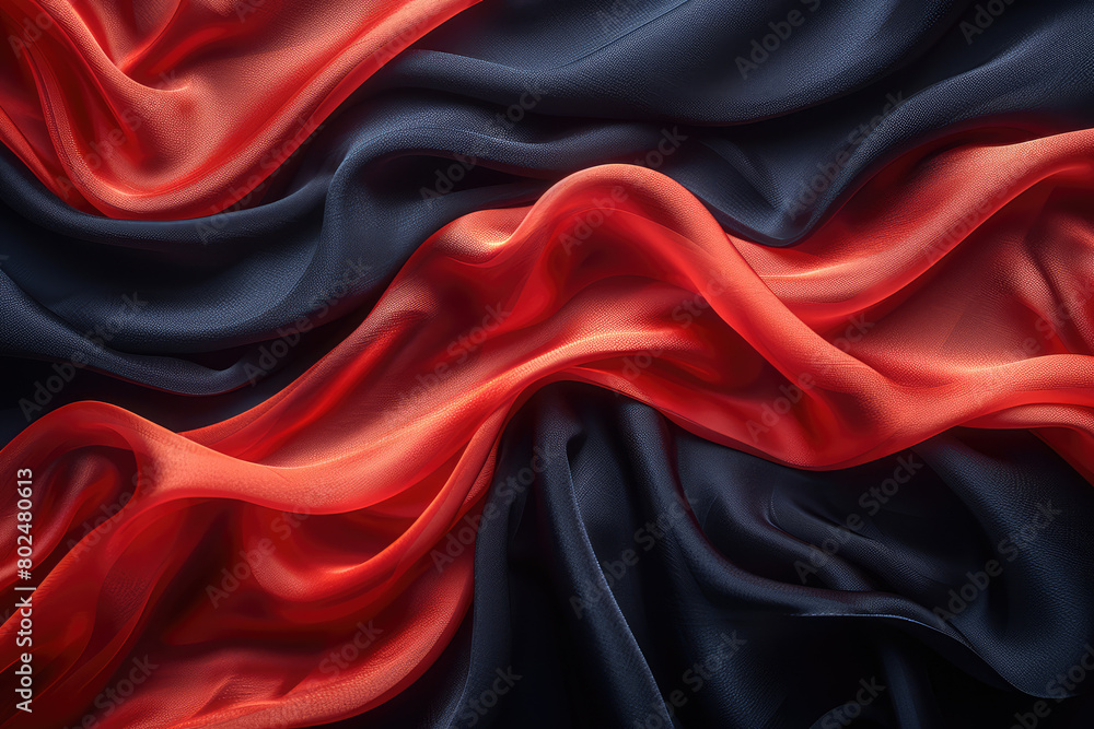  Red and black silk fabric background. Created with Ai