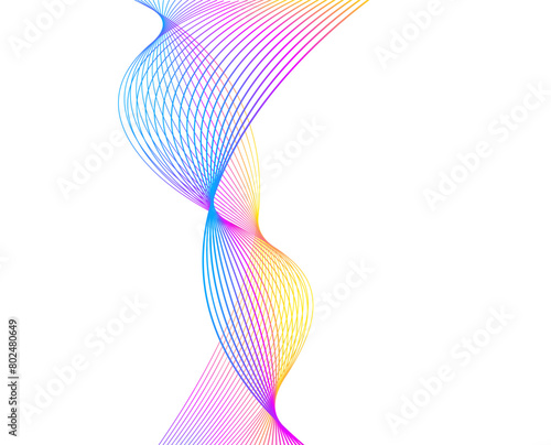 Design elements. Wave of many lines. Abstract vertical wavy stripes on white background isolated. Creative line art. Vector illustration EPS 10. Colourful waves with lines created using Blend Tool