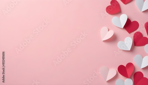 Red paper hearts on a pink background © Studio One