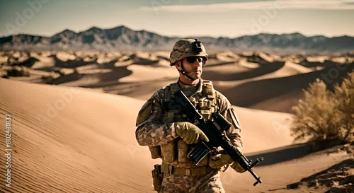 Soldier in the desert. photo