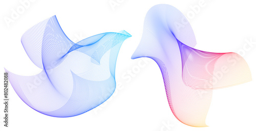 Design elements. Wave of many lines. Abstract vertical wavy stripes on white background isolated. Creative line art. Vector illustration EPS 10. Colourful waves with lines created using Blend Tool