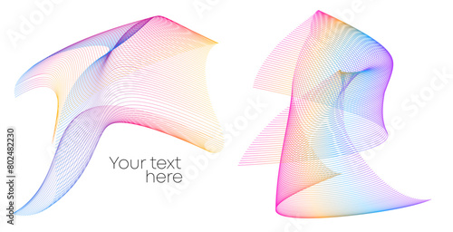Design elements. Wave of many lines. Abstract vertical wavy stripes on white background isolated. Creative line art. Vector illustration EPS 10. Colourful waves with lines created using Blend Tool