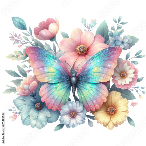 Retro Gilter Flower Butterfly Clipart