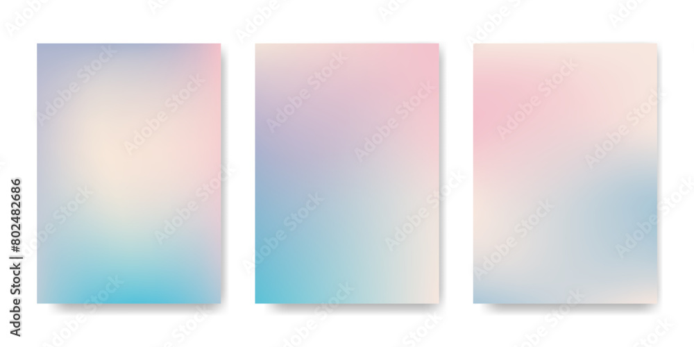 Abstract gradient backgrounds set. Multicolor pastel colors soft blend. Blur fluid effect. Summer sea sunset color. Template for cover, poster, wallpaper, flyer, social media, web design